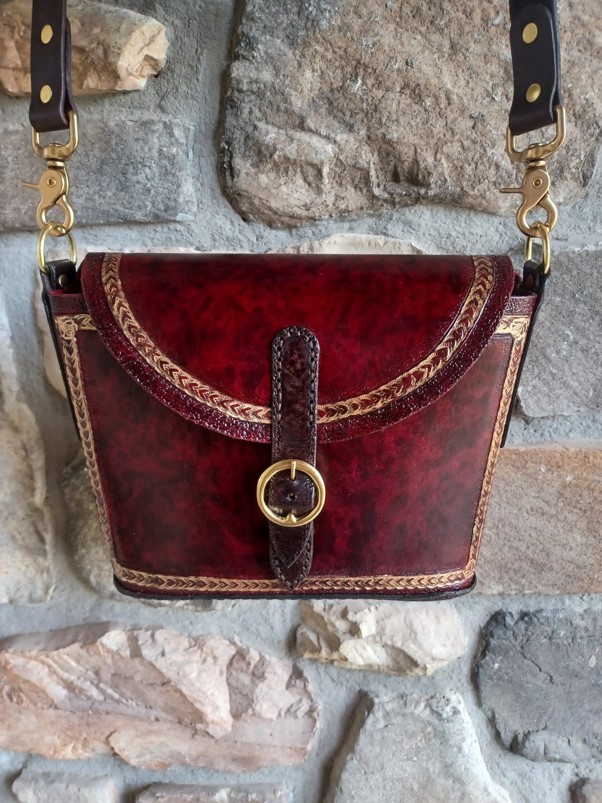 Emerald tooled leather crossbody satchel